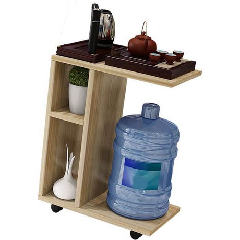 Plateau à thé multifonctionnel et mobile en bois, mini, style moderne et épuré, couleur noyer, avec roulettes. (1/5)