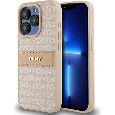 iPhone 15 Pro dkny Lederhülle, einfarbig gestreift, rosa (1/5)