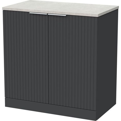 Callingwood Contemporary Floor Standing 2 Door Vanity Unit with White Sparkle Laminate Worktop , 800mm, Dark Grey (1/4)