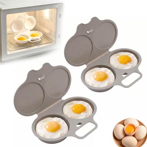 Microwave Egg Poacher with Lid & Handle, 2-Cavity Nonstick Egg Cooker (2,Gray) (1/5)