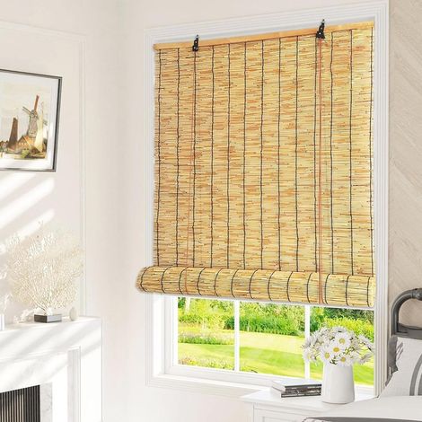 Store Bambou Extérieur 60 70 90 100 120 160 Cm Largeur Rétro Terrasse Avec Levage Rideau De Roseau Pour Fenêtre Enrouleur En Anti-UV Vénitien Balcon Jardin Natural Color -