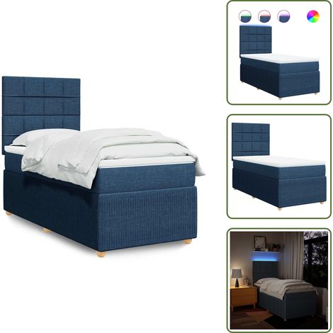 Sommier à lattes de lit avec matelas Bleu 90x190 cm Tissu - Sommier À Lattes De Lit - Sommiers À Lattes De Lit - Lit - Meuble De Chambre À Coucher (1/5)