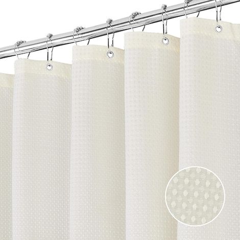 Rideau de douche gaufré Tissu polyester rigide Lavable en machine avec 12 anneaux Imperméable 72 x 78 cm (Crème) (1/5)