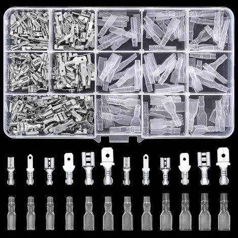 Kit de 360 cosses plates, Ensemble de cosses plates, Connecteurs plats 2,8 mm 4,8 mm 6,3 mm, Mâle & Femelle, Connecteurs de câble avec gaine isolante, Connecteurs électriques à sertir (1/5)