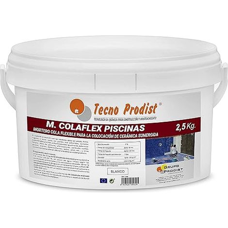 Tecno Prodist M-Colaflex Piscinas - Mortero Adhesivo y Flexible para Colocación de Gresite y Cerámica en Piscinas
