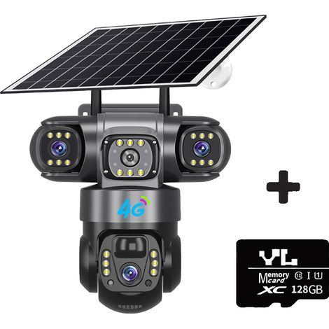 Caméra de surveillance, 15MP, alimentée par énergie solaire, Caméra solaire 4G Ajouter carte de 128 Go (1/2)