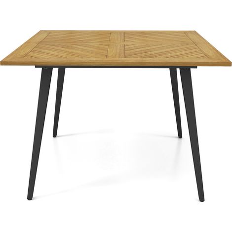 4-person Outdoor Dining Table 107x 107cm Acacia Wood Patio Table w/Umbrella Hole (1/7)
