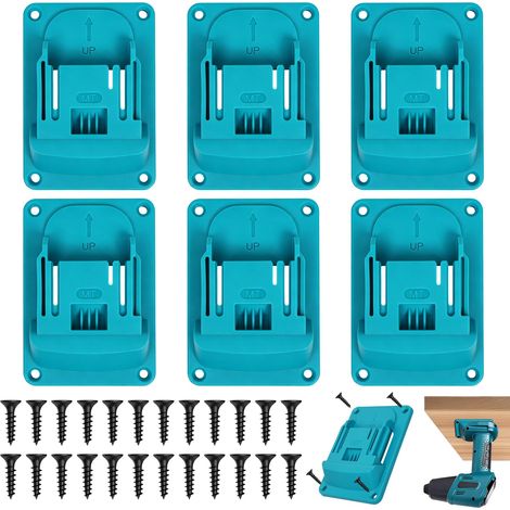 Lot de 6 supports muraux pour tournevis sans fil 18 V et outils électriques, avec 24 vis, porte-forets d'atelier pour outils électriques, support pour atelier 14,4-18 V (bleu) (1/5)