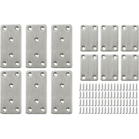 Lot de 12 connecteurs plats en acier inoxydable - 2 tailles Connecteur en métal, plaque perforée, plaque métallique, tôle de connexion pour connexion de meubles en bois, avec vis (1/5)