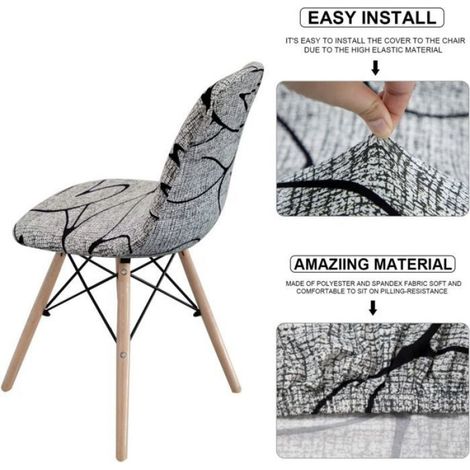 Housse de chaise - - Fleur grise - Extensible - Lot de 4 - Lavable (1/4)