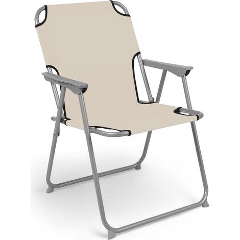 Spetebo – Fauteuil de camping pliant beige – Dimensions 75x52x47cm – Matériau métal peint et polyester – Épaisseur plié 4cm