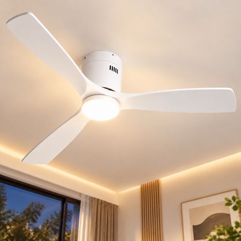 Ventilateur de plafond LED 42 pouces, 3 pales, moteur DC silencieux réversible, 6 vitesses, lumière dimmable, minuterie et télécommande, blanc