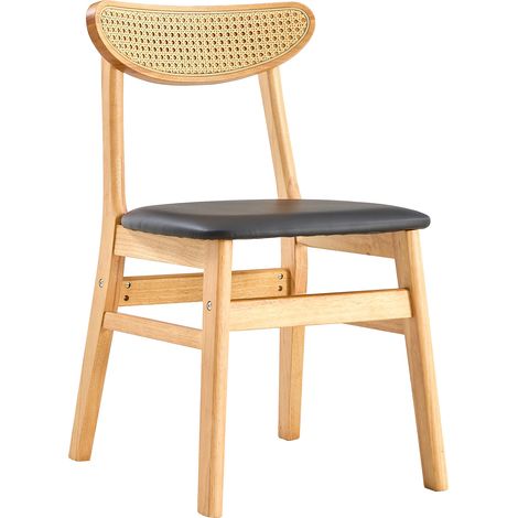 Set di 2 sedie da pranzo in legno con schienale in rattan e seduta imbottita in similpelle (1/5)