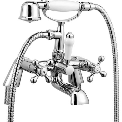 Robinet mitigeur de baignoire avec fixation de douche victorien traditionnel téléphone salle de bain robinet de remplissage de baignoire pont monté en croix double poignée douche (1/5)