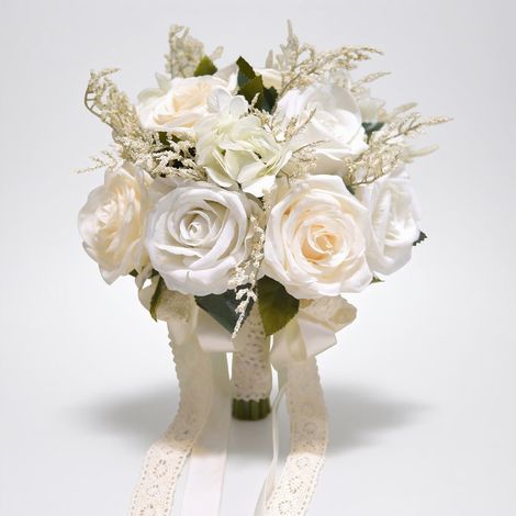 Vigne de fleurs artificielles, Crème, Rose en soie, Décoration pour maison et mariage (1/5)