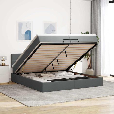Estructura cama otomana colchones tela gris oscuro 200x200cm (1/5)
