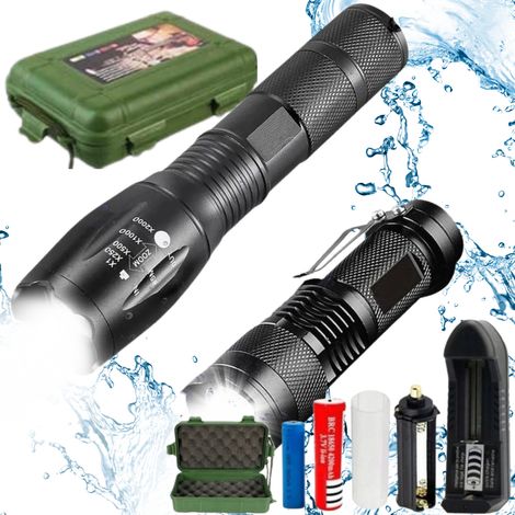 Torce elettriche tattiche, 2 pezzi, affidabili, impermeabili, per polizia, militari, campeggio (1/5)