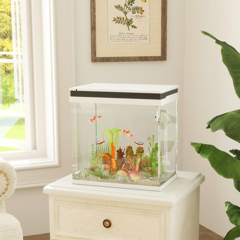 Blanc - Aquarium à poissons rouges en verre 26L avec éclairage LED, aquarium complet avec filtre et pompe à eau, 38x26x38 cm