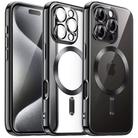 MagSafe Hülle für Apple iPhone 16 Pro Max, Alogy Glamour Luxus-Ringhülle, Schwarz und Transparent (1/5)