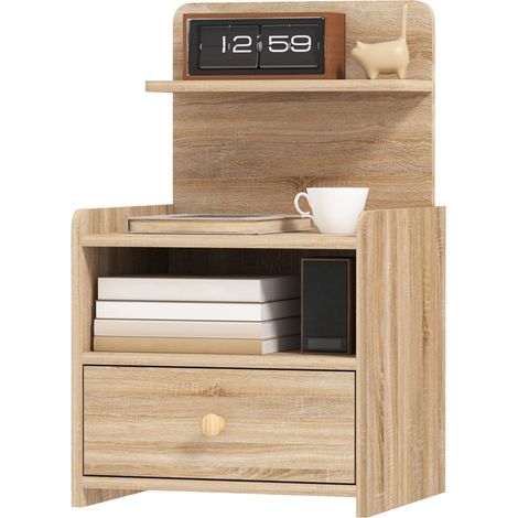 Mesita de noche con almacenaje de aglomerado efecto madera natural 40 x 35 x 66 cm (1/5)
