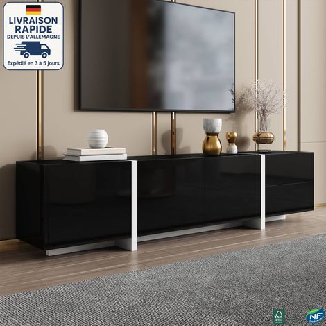 MODFU - Meuble TV LED 3 portes avec 1 tiroir, meuble bas de salon chambre, 170×30×39cm, noir (1/5)