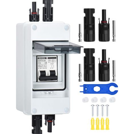 DC disjoncteur système photovoltaïque disjoncteur fusible automatique 2 pôles 30A avec câble prise solaire ip65 boîtier étanche (1/5)