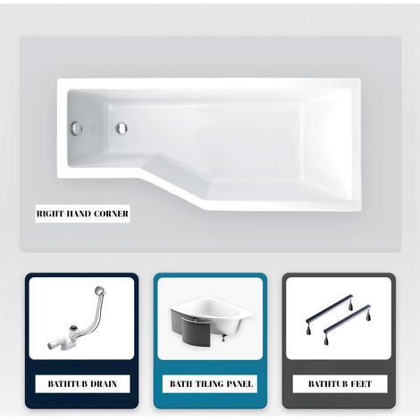 Asymmetrische Badewanne - 150 x 75 cm - Rechts - mit Verkleidung - mit Füßen - Ablaufgarnitur Chrom - INTEGRA (1/5)