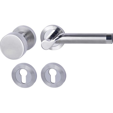 Südmetall Türgriff-Garnitur Rosette Solid 1 PZ Edelstahl poliert/satiniert Drücker links silber Ø 52 mm