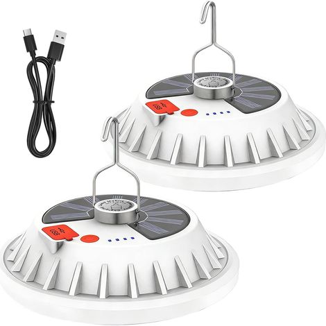 2 Pack LED Solar Camping Lights with Remote Control, Rechargeable Camping Light, 5 Modes, 120 LED IPx5, Waterproof Solar Lights for Outdoor Camping, Hiking, Outage, Emergency (1/5)