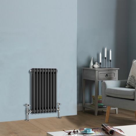 Traditional Anthracite Horizontal Cast Iron Style Radiator Double Column 600 x 425mm (1/4)