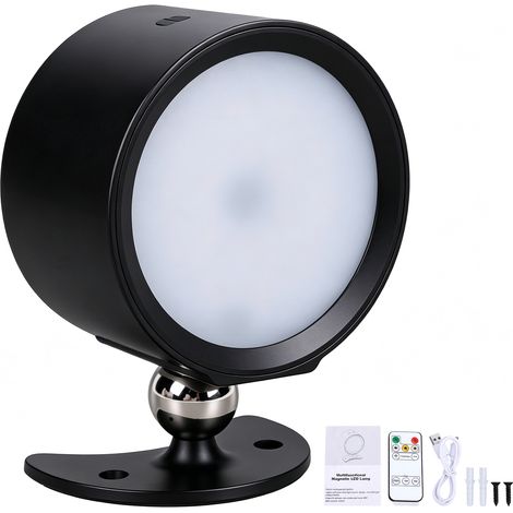 Applique magnetica ricaricabile e dimmerabile con telecomando touch, 3 temperature di colore, batteria da 2000 mAh, timer da 0,5 h/1 h/2 h, ideale per camera da letto, scale o ufficio. Colore nero. (1/5)