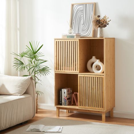 Estantería de pie Ypäjä con 4 compartimentos bambú 120x84x39cm - Natural [en.casa] (1/5)