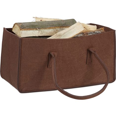 Sac à bûches marron foncé en feutrine 25x25x50cm