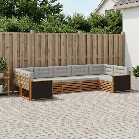 vidaXL Set di divani da esterno 7 pz Naturale e Grigio Chiaro (1/5)