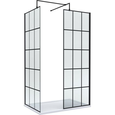 8mm Glass Walk In Wetroom Screens with Matt Black Framed Design and White Shower Tray - 1200 x 800mm (1/3)