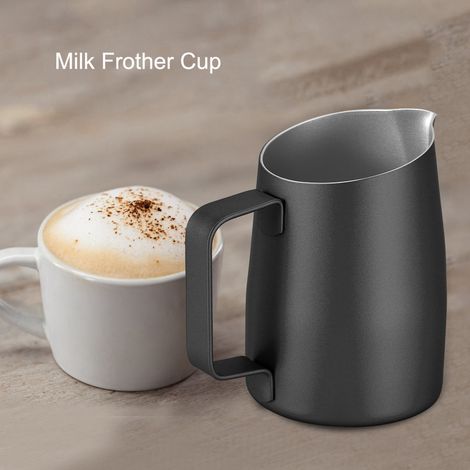 Mousseur à lait en acier inoxydable robuste, tasse à café pour cuisine, hôtel, fête - Noir (1/3)