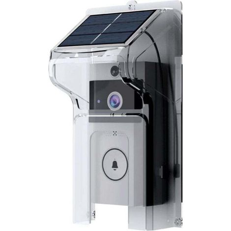 Copertura antipioggia per campanello con pannello solare, plastica trasparente, protezione resistente alle intemperie, facile installazione per tutti i modelli di campanello. (1/4)