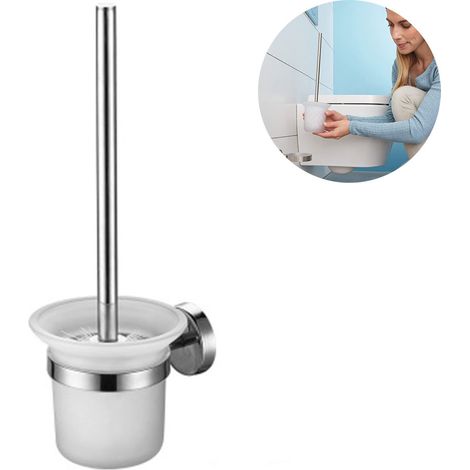 1 Porte-brosse WC mural, Acier inoxydable, Verre dépoli, Antirouille, Salle de bain (1/5)