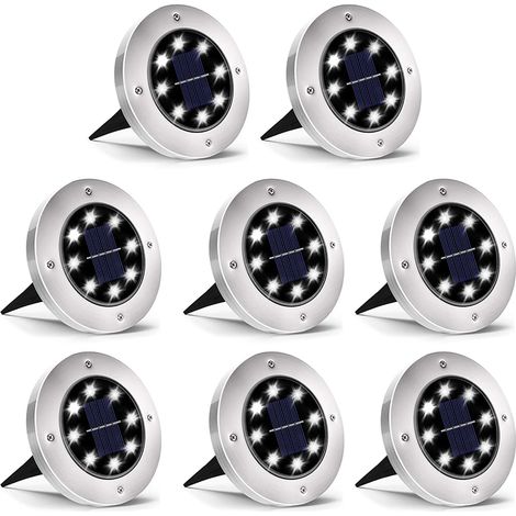 MINKUROW Luce Solare Per Esterni, 8 Led 8 Pezzi Lampada Solare Spot Giardino Impermeabile Ip65 Luce Decorativa Per Prato Giardino Giardino Terrazza Cortile Prato Bianco Freddo 8 Pezzi (1/5)