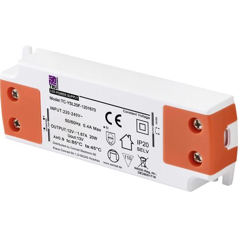 TRU COMPONENTS TC-YSL20F-1201670 LED-Trafo Konstantspannung 20 W 1.67 A 12 V/DC Möbelzulassung, Übe