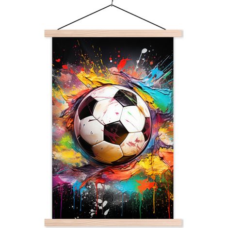 AFFICHE AVEC CADRE MAGNÉTIQUE Football - Peinture - Couleurs - Noir - Blanc 40x60 (1/3)
