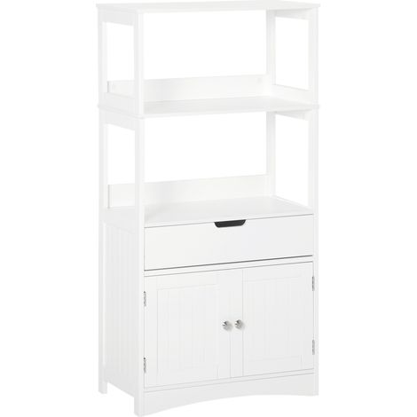 Mobiletto da bagno bianco – 3 ripiani, cassetto, 2 ante – Da terra – Per cucina, camera da letto, soggiorno – 60 x 33 x 122,5 cm