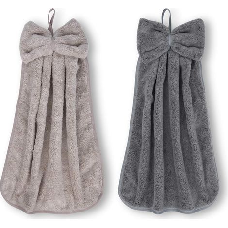 Set di 2 asciugamani da appendere per bagno e cucina, realizzati in microfibra di pile di corallo ultra morbida e altamente assorbente, con ganci. (1/5)