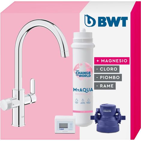 BWT AQA drink Pure 2.0 MyAQUA Mineralizer  Miscelatore da cucina cromato con bocca a C estraibile, Spruzzo di risciacquo regolabile  Acqua potabile perfettamente filtrata  Mineralizer (1/5)