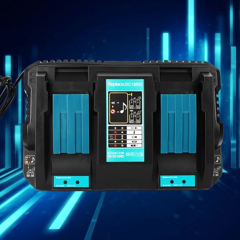 Chargeur double batterie DC18RD avec port USB, compatible avec les modèles Makita BL1830 et BL1430 (14,4-18 V, prise UE, 110-230 V) (1/5)