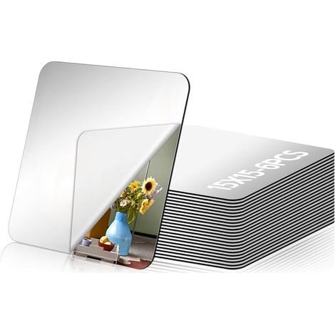 Miroir Adhesif Mural 15x15 cm Flexible Miroir Acrylique a Coller 6 Piezas Autocollant Mirroir Collant Mural Carré pour Porte Chambre Salon Salle de Bains (1/5)