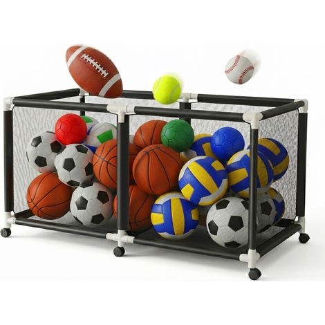 Relaxdays Carrello Contenitore Porta Palloni Multiuso con Ruote, HLP: 85 x 160 x 78 cm, per calcio, basket, pallavolo