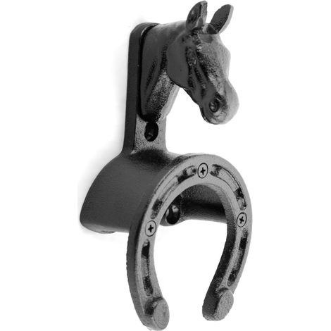 Umbria Equitazione Appendibriglie ferro e testa cavallo in ghisa NERO
