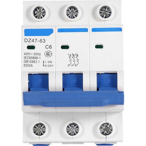 AC 400V 6/10/16/20A Disjoncteur miniature 3 ples Disjoncteur de sécurité MCB DZ47-63(6A) (1/4)