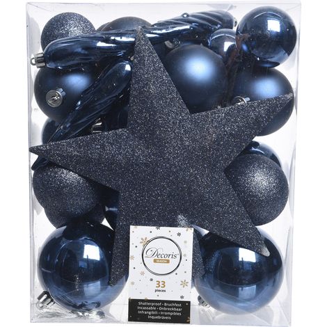 33 PALLINE DI NATALE+PUNTALE BLU NOTTE ASSORTITE